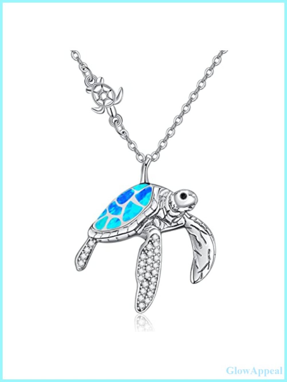 925 Sterling Silver Turtle Pendant Necklace with White Gold Plating, 18+2 Inch